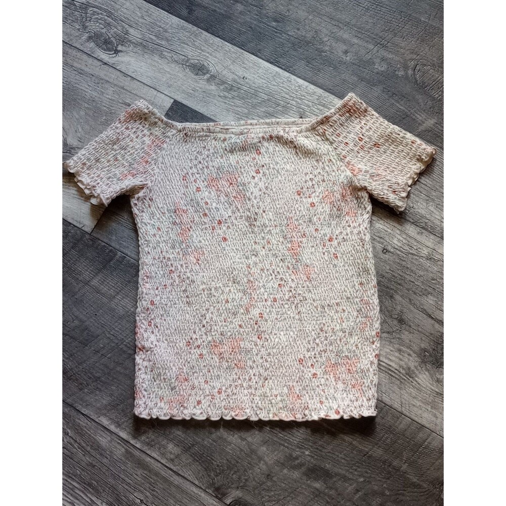Art Class Girls XL 14/16 Cream Floral Smocked Off Shoulder Short Sleeve Top